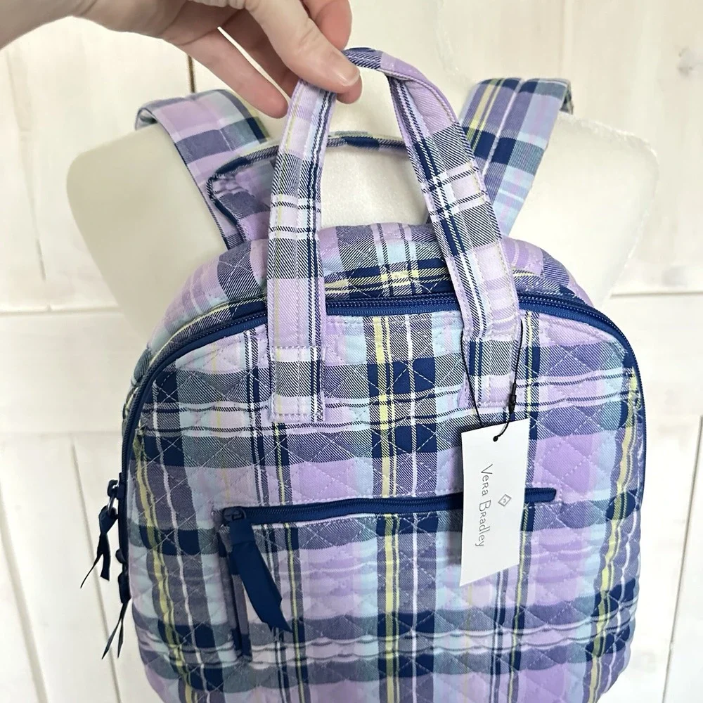 Vera Bradley Cotton Mini‎ Totepack Backpack Amethyst Plaid - Recycled Cotton NWT